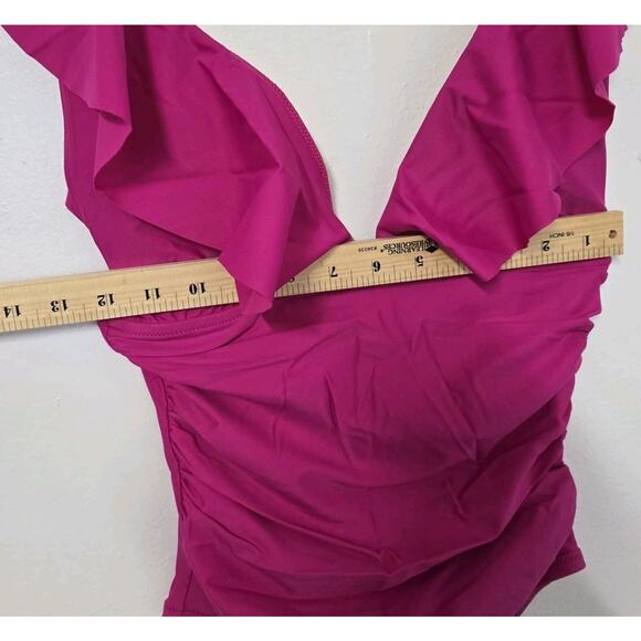 J.Crem Ruched Ruffle One Piece Swimsuit‎ Fucsia Size 6 BP222 - Picture 5 of 10